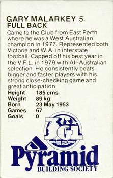 1980 Pyramid Geelong Cats #5 Gary Malarkey Back